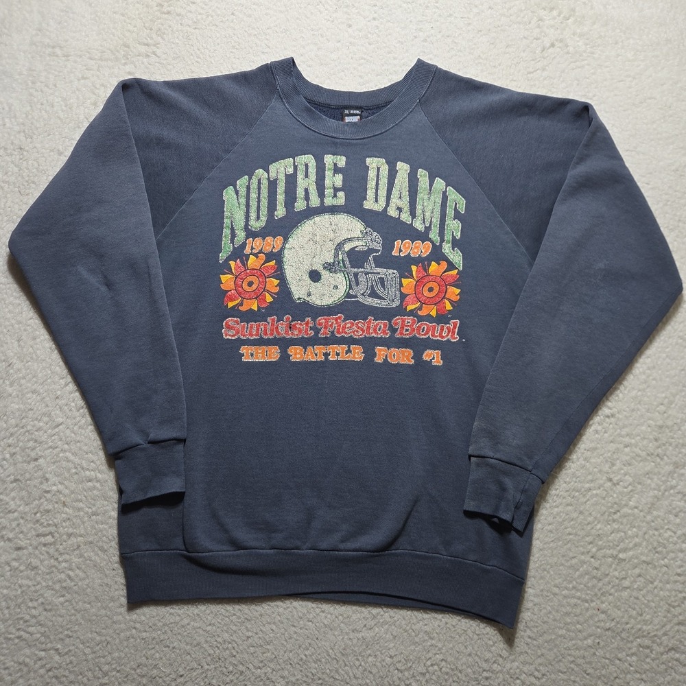 VTG 1989 Notre Dame Sweatshirt Adult XL Sunkist Fiesta Bowl NCAA Faded USA Made